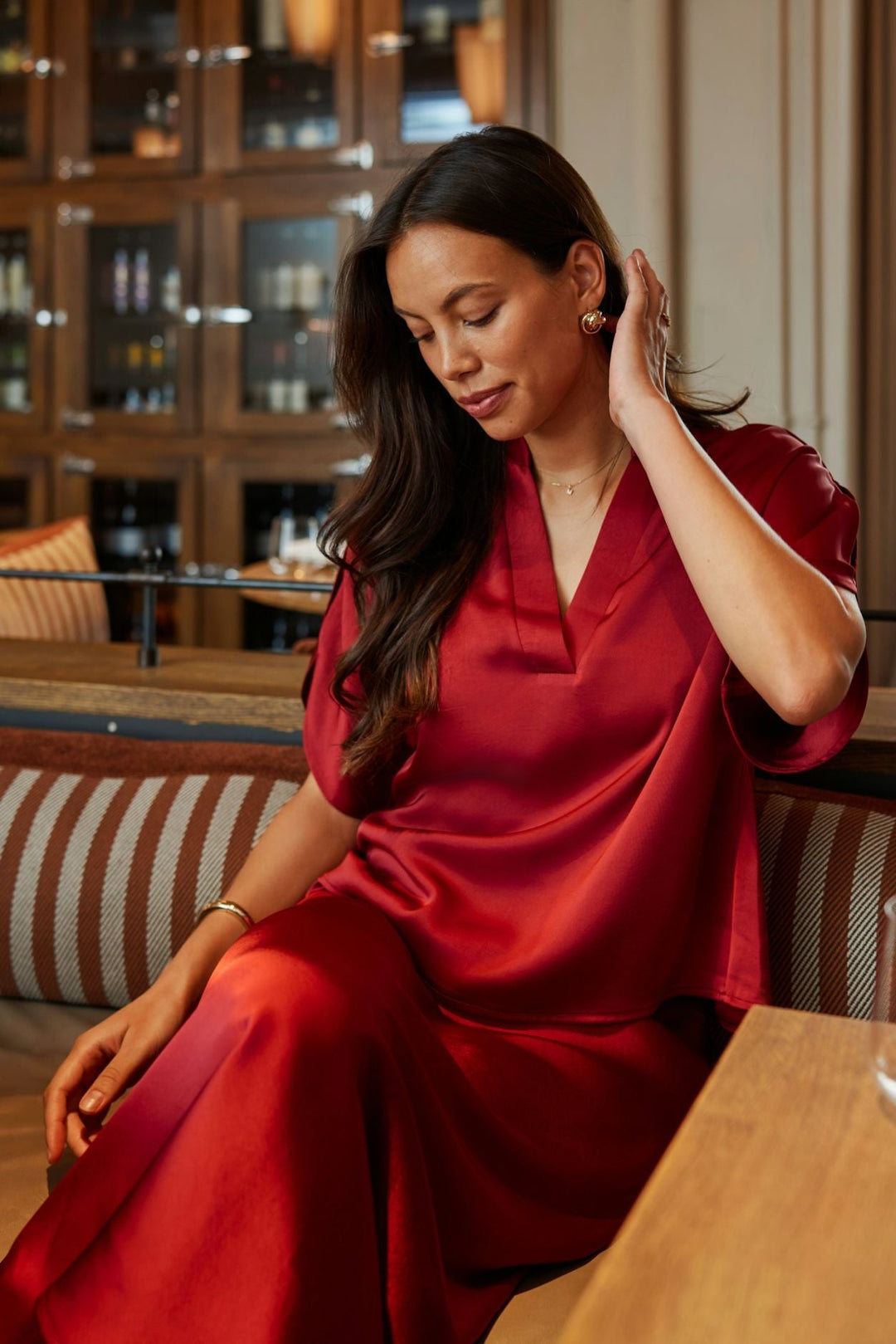 Neo Noir - Anelle Heavy Sateen Blouse 168286 - 321 - Dark Red