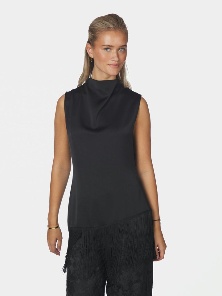 Neo Noir - Eviane Fringe Top 170300 - 100 - Black