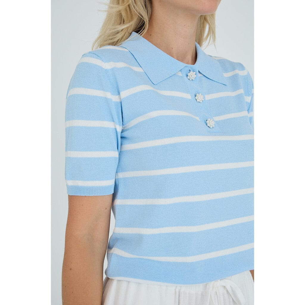 A-View - Elo Knit Polo AV7078 - 100 - Light Blue/White Stripe T-shirts 