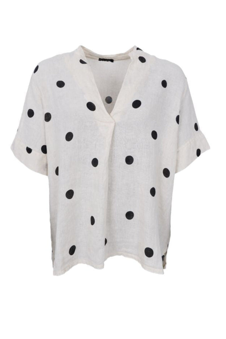 Black Colour - Bcmelina Ss Linen Blouse 40842 - Dot