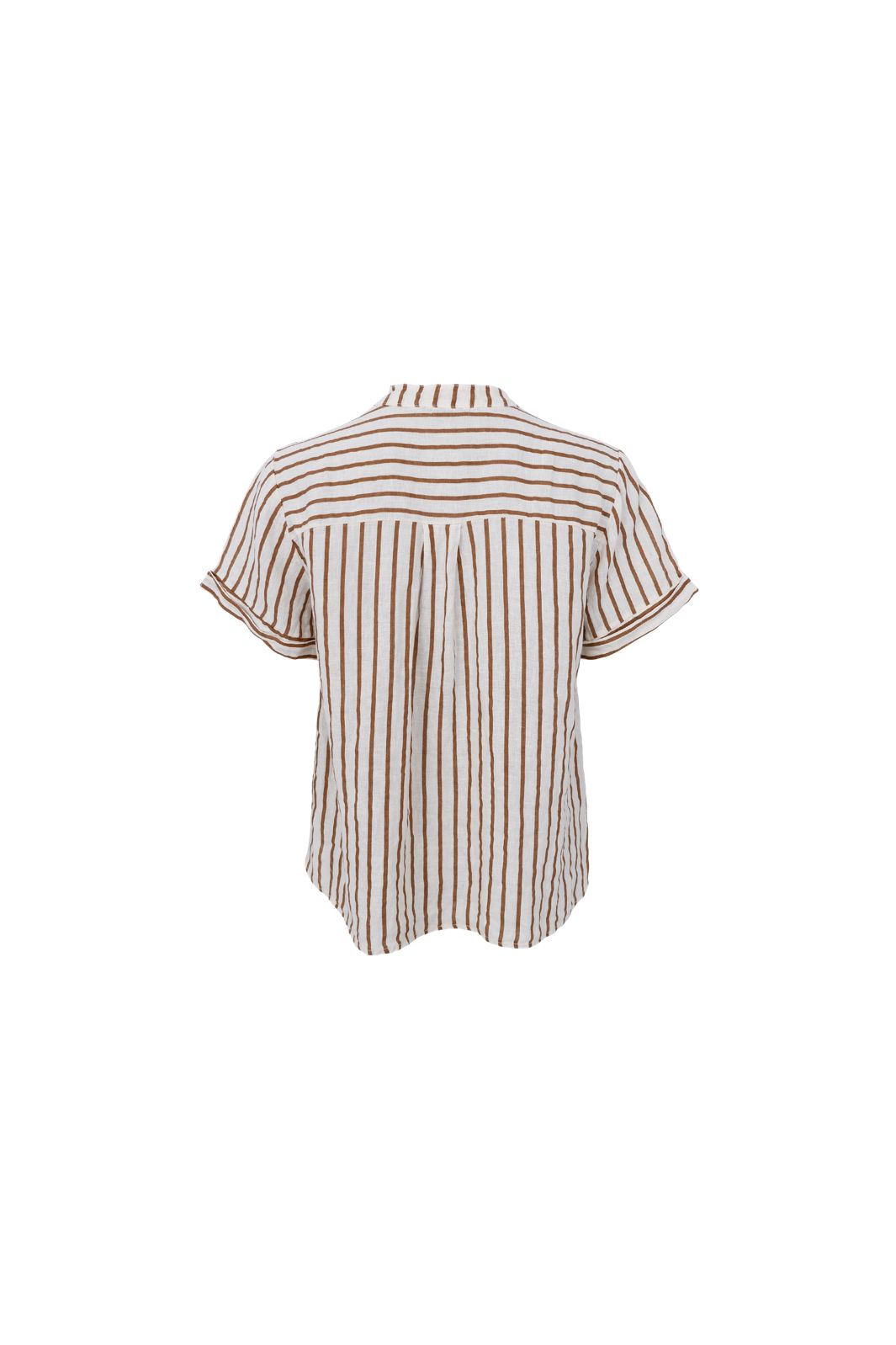 Black Colour - Bcmelina Ss Linen Shirt 41104 - Camel Stripe