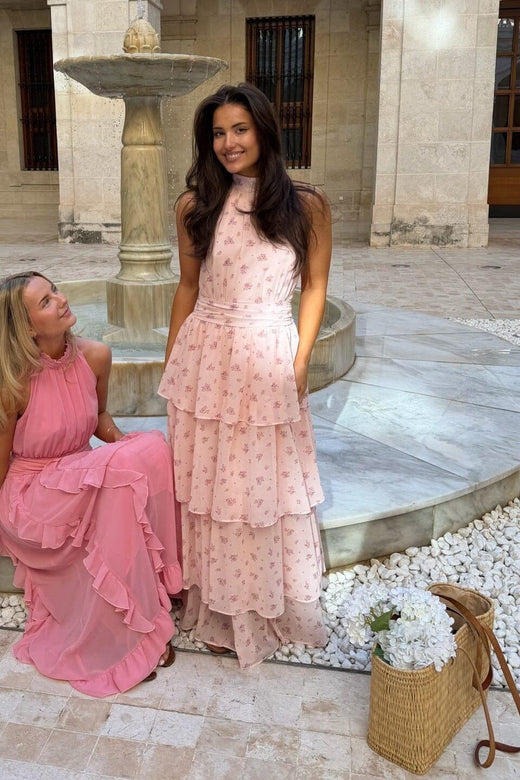 BYIC - Belleic Long Dress A25141 - Pink Flower Print Kjoler 