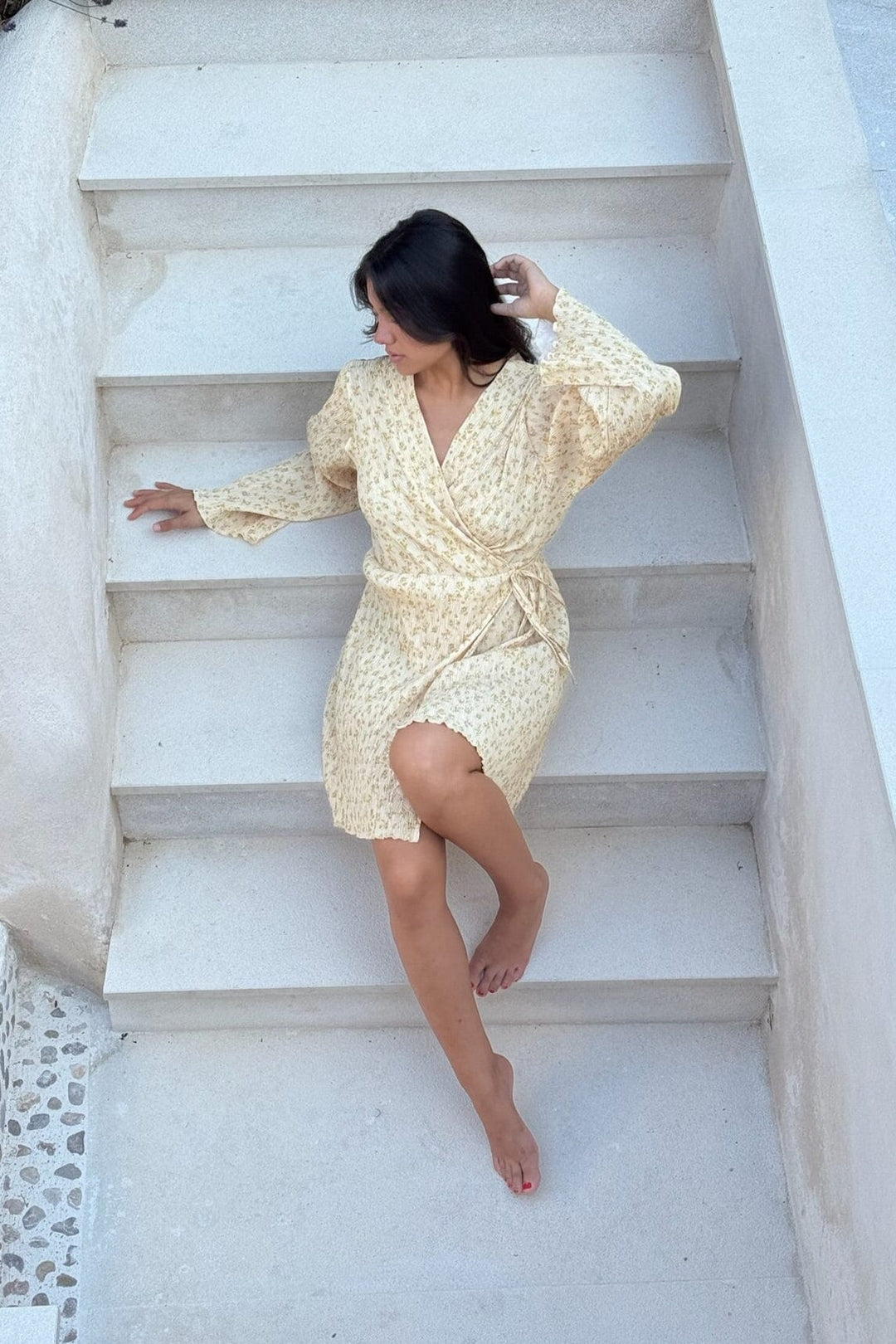 BYIC - Ofeliaic Wrap Dress A23934 - Yellow Flower Print Kjoler 