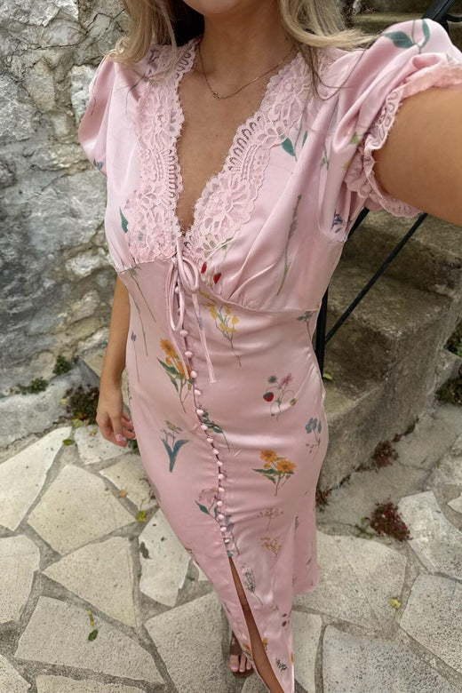 Forudbestilling - BYIC x Molly&My - Agneteic Long Dress A23810 - Pink Flower Print Kjoler 