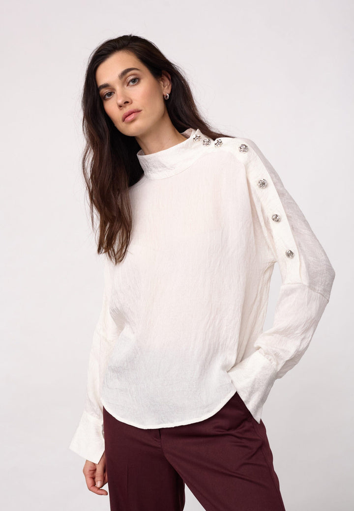 Co´Couture - Camellocc Asym Button Blouse 500433 - 10002 - Off-White Bluser 