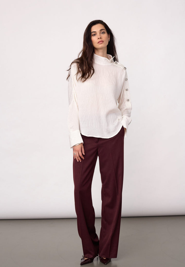 Co´Couture - Camellocc Asym Button Blouse 500433 - 10002 - Off-White Bluser 
