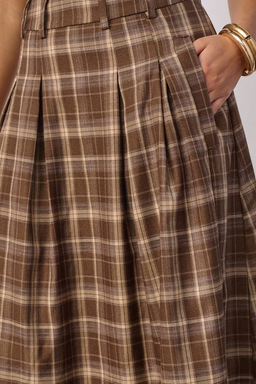 Co´Couture - Dagnycc Anya Check Pleat Skirt 500071 - 20002 - Brown Nederdele 