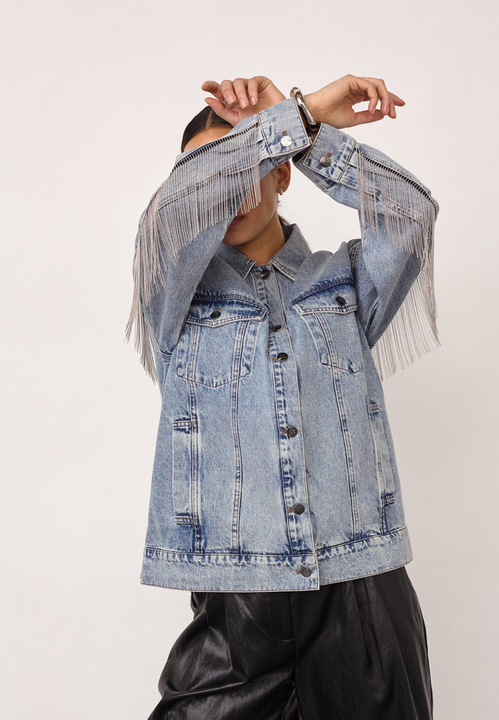 Co´Couture - Denicecc Denim Fringe Jacket 500114 - 45007 - Bleach Denim Jakker 