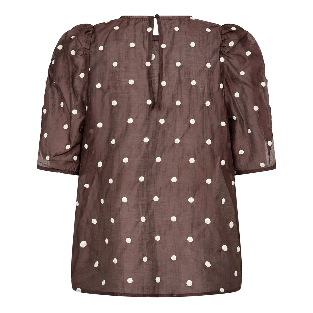 Co´Couture - Ditacc Dot Ss Blouse 500043 - 20003 - Dark Brown Bluser 