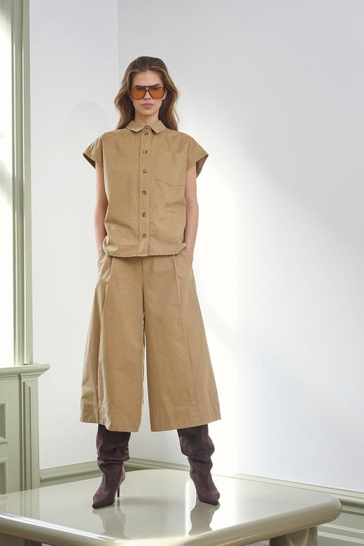 Co´Couture - Evelyncc Slit Back Ss Shirt 500420 - 20012 - Sand