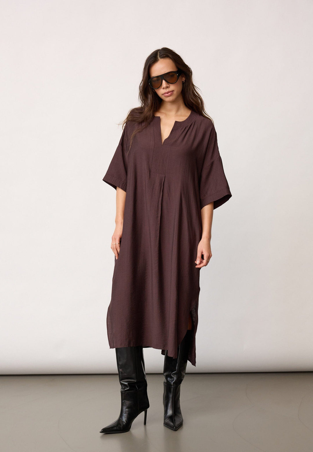 Co´Couture - Heracc Tunic V-Dress 46103 - 145 - Dark Brown Kjoler 