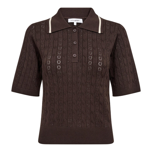 Co´Couture - Luecc Ss Polo Knit 500217 - 20003 - Dark Brown Skjorter 