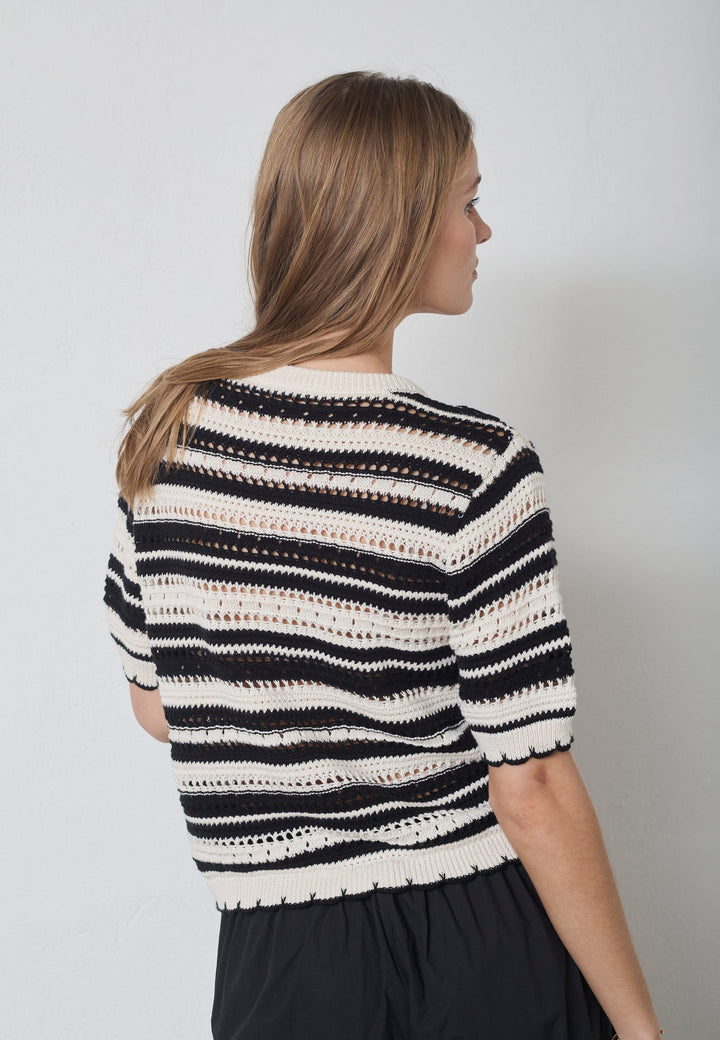 Co´Couture - Odettecc Stripe Ss O-Knit 42018 - 1196 - Offwhite-Black Strikbluser 