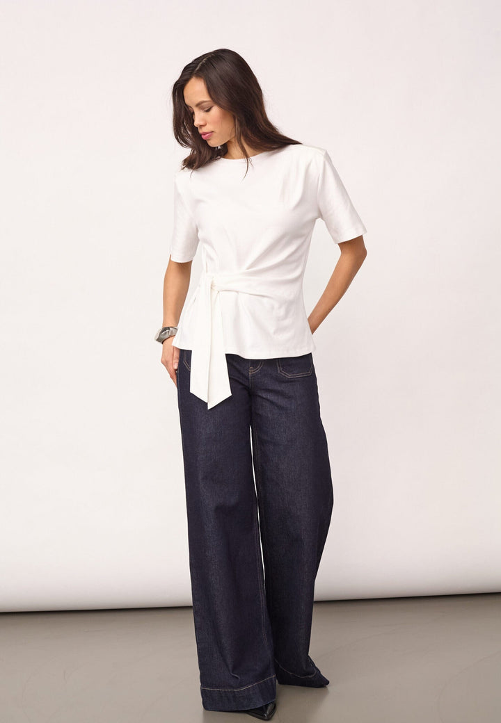 Co´Couture - Orianecc Pleat Tie Tee 500096 - 10001 - White T-shirts 