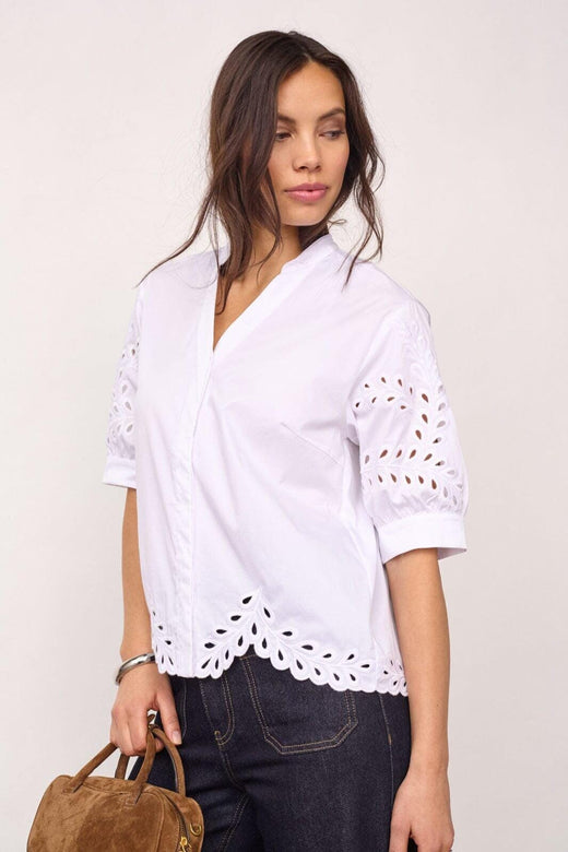 Co´Couture - Poppycc Emb. V-Shirt 500102 - 10001 - White Skjorter 