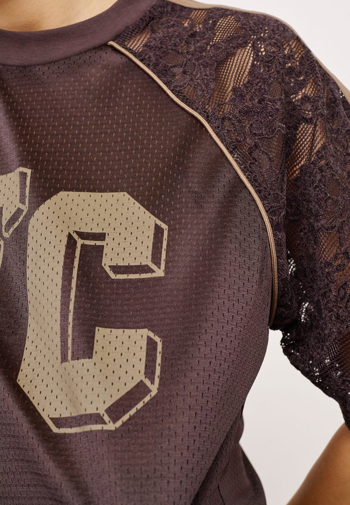 Co´Couture - Treycc Logo Lace Tee 500205 - 20003 - Dark Brown T-shirts 