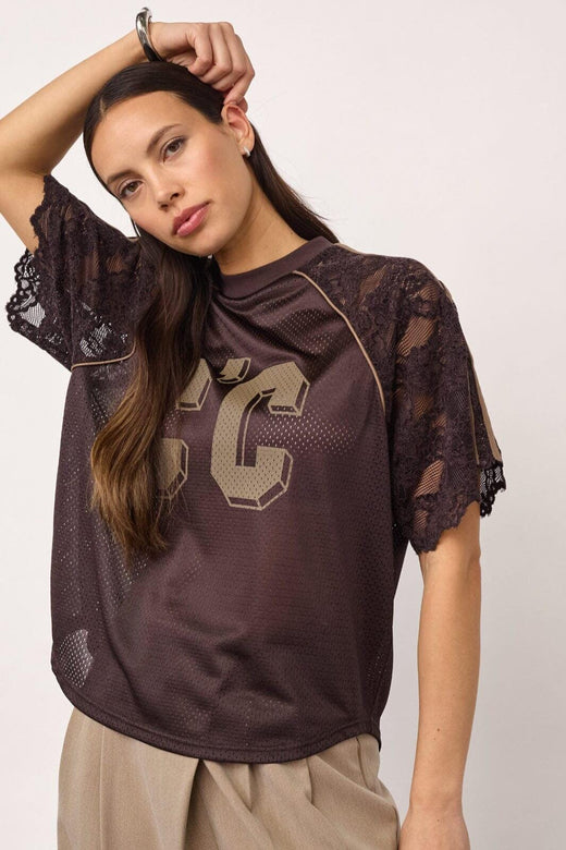 Co´Couture - Treycc Logo Lace Tee 500205 - 20003 - Dark Brown T-shirts 
