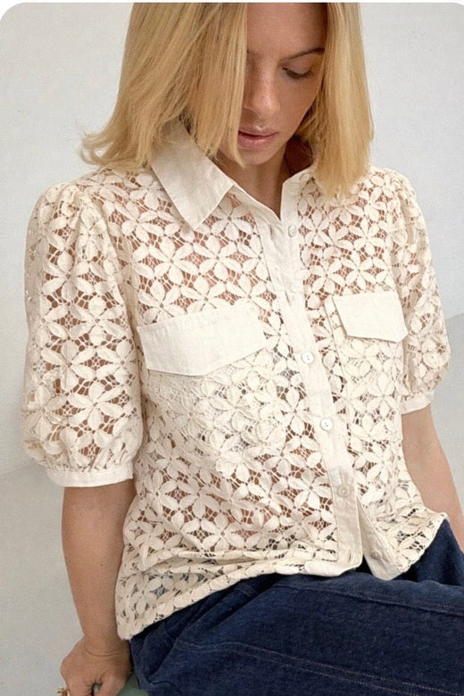Continue - Charlotte Lace Ss 15292 - Off White Bluser 