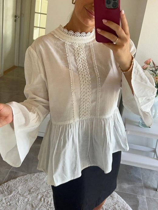Dear Molly - Embroderi Blouse - White Bluser 