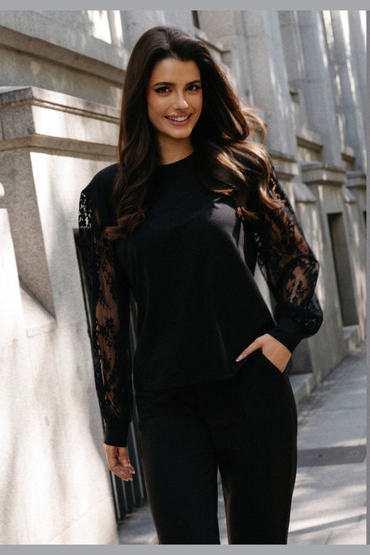 Liberte - Alma Ls Lace Mix Blouse 9596 - Black