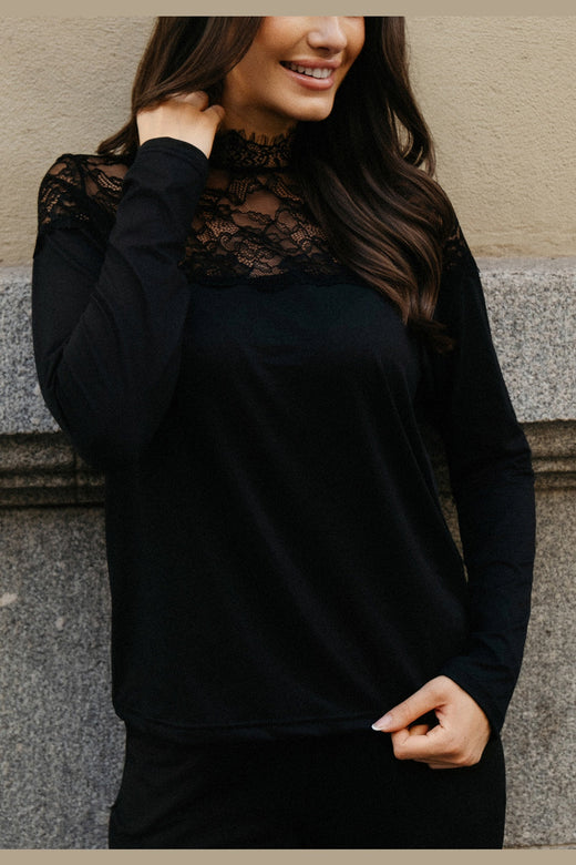 Liberte - Alma Ls Lace Mixt Shirt 9597 - Black