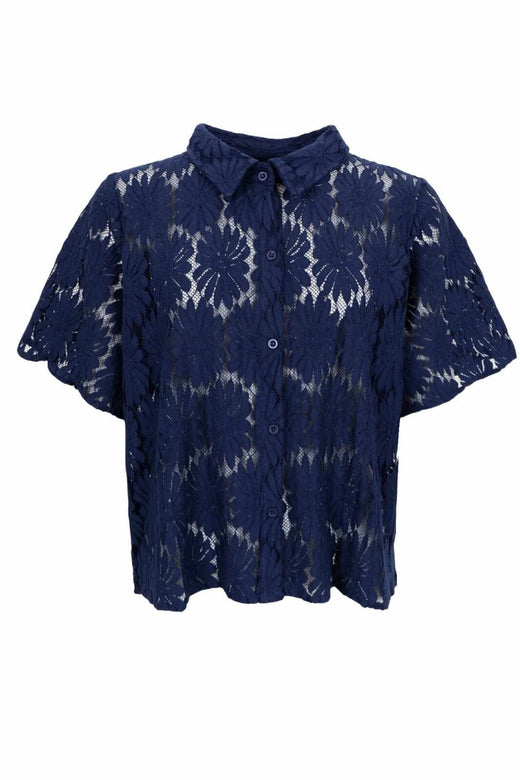 Black Colour - Bccosmos Ss Flower Shirt 40889 - Navy