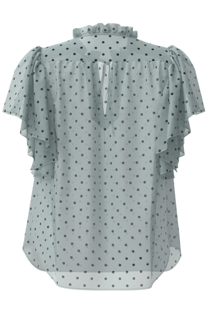 Co´couture - Dionnecc Dot Ss Frill Top 35664 - 23 Pale Blue