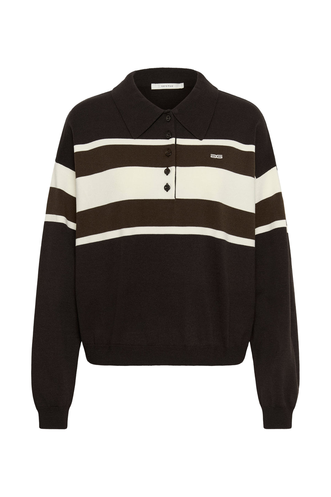 Gestuz - Gzalexu Polo Pullover 10911514 - 109932 - Ganache/Slate Black/Egret Strikbluser 