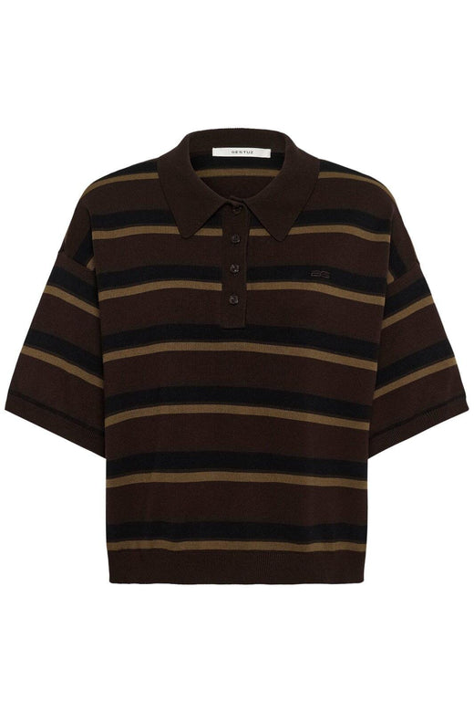 Gestuz - Gztaia Ss Polo Pullover 10910933 - 110053 - Molé/Black/Military Olive Strikbluser 