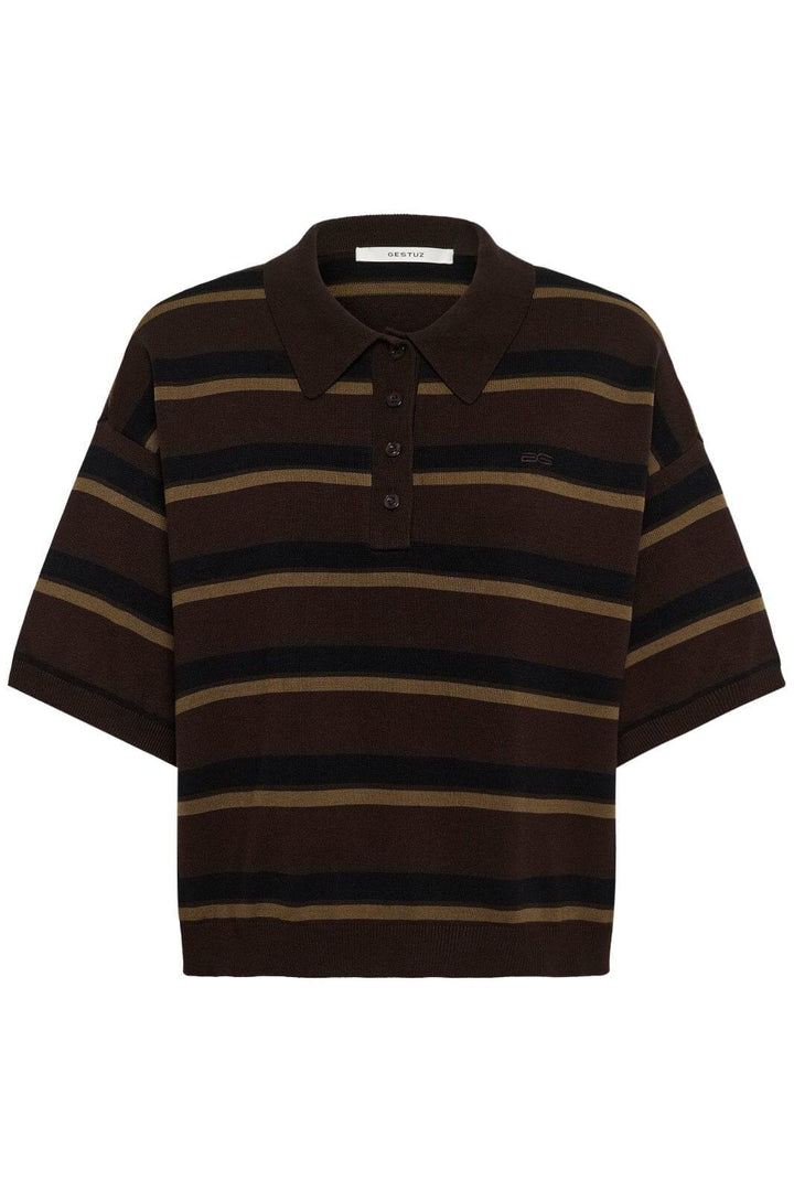 Gestuz - Gztaia Ss Polo Pullover 10910933 - 110053 - Molé/Black/Military Olive Strikbluser 