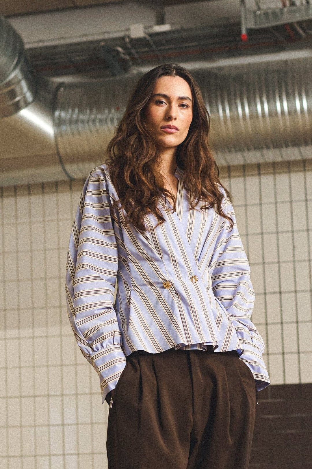 Gossia - Miego Blouse G3238 - Blue / Brown Stripes Bluser 