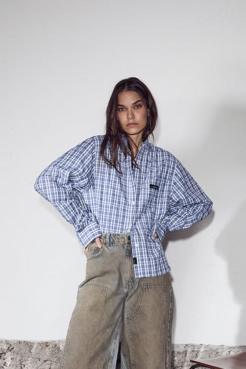 Haute L'Amitié - Button Down Mini Check Shirt HL10719 - Off-White/ Pale Blue Skjorter 