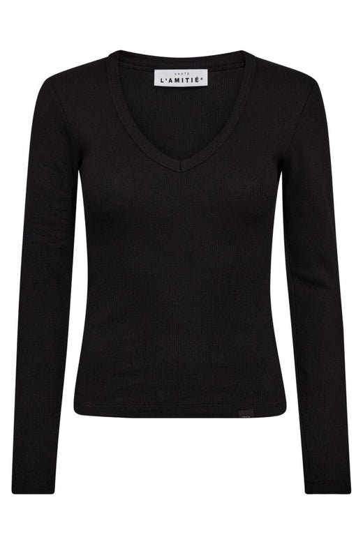 Haute L'Amitié - Deep V Ls Rib Tee HL10822 - Black T-shirts 