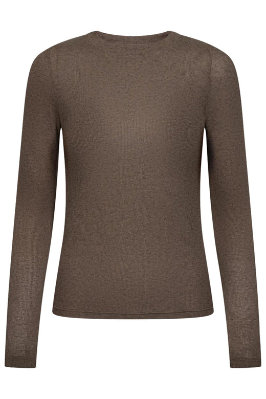 Haute L'Amitié - Fine Wool Ls Rib Tee Hl11256 - Walnut Melangé T-shirts 