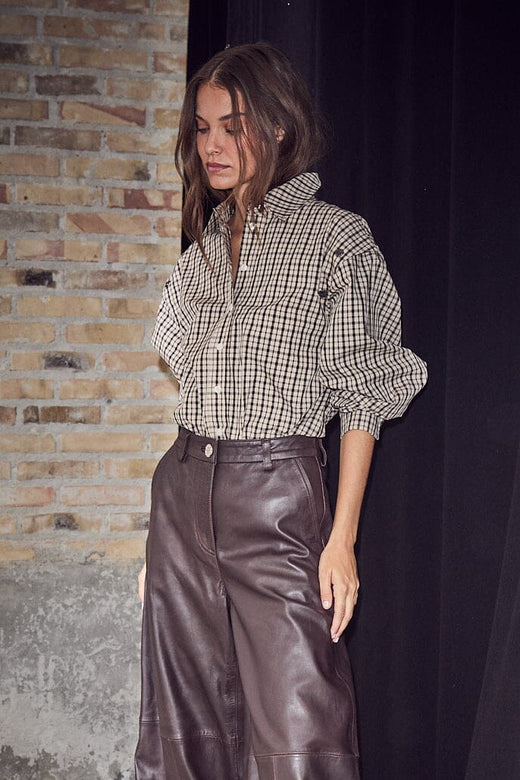 Haute L'Amitié - Ruby Check Button Sleeve Shirt HL10834 - Mocca/Beige Check Skjorter 