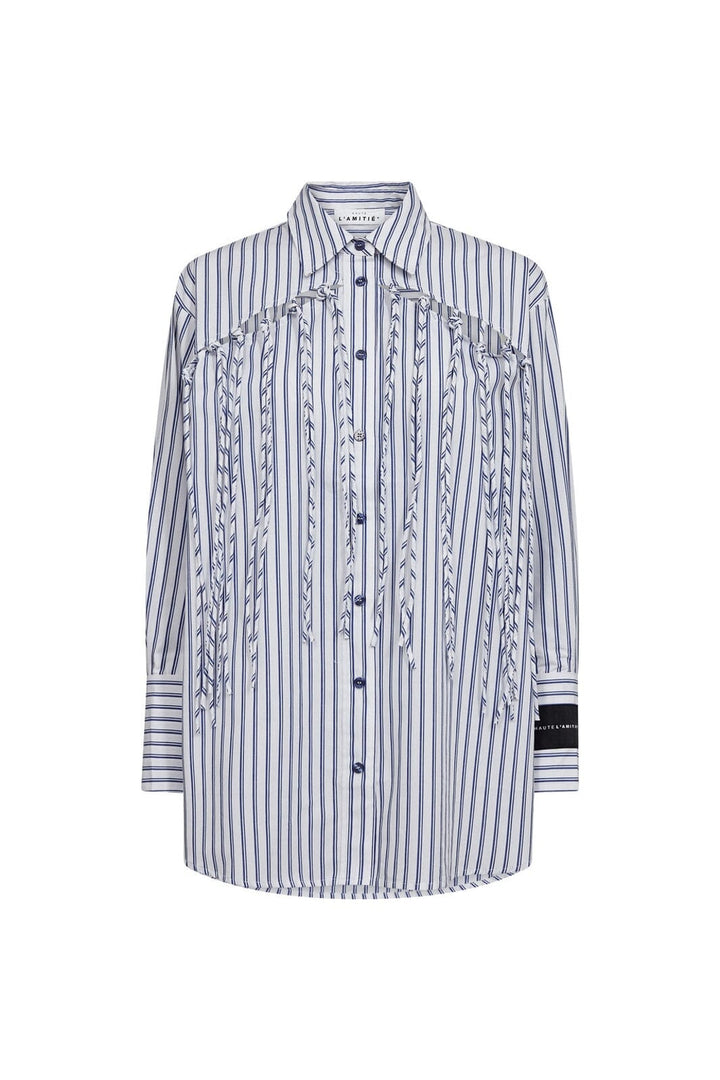Haute L'Amitié - Striped Fringe Shirt HL10522 - Blue/White Stripe