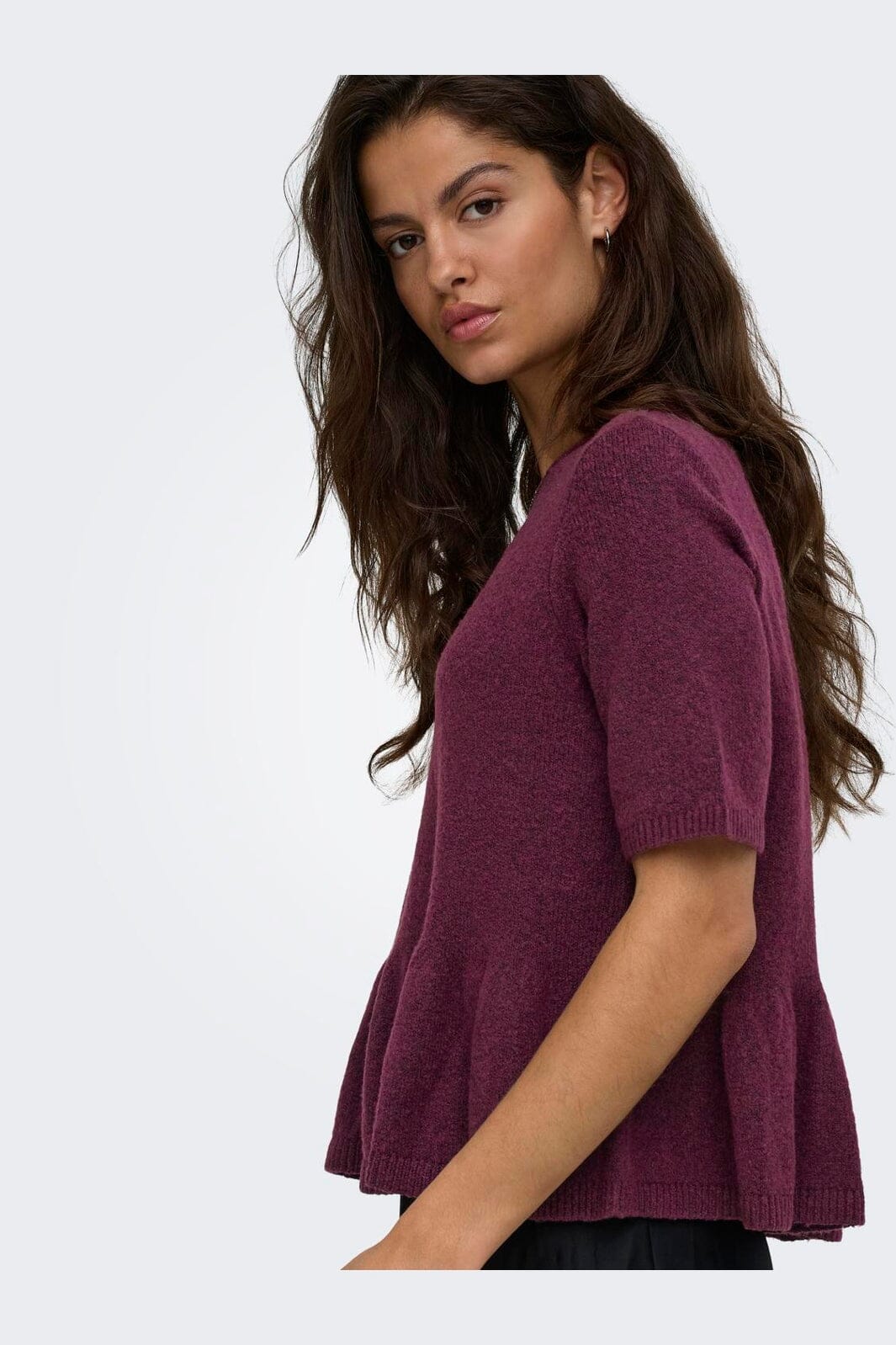 JDY - Jdybrilliant Life S/S On Peplum Pull Knt - 5104951 Windsor Wine Melange