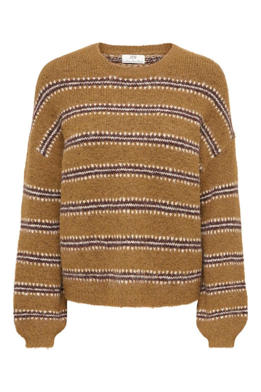 JDY - Jdydina L/S O-Neck Stripe Pullover Knt - 5111616 Bison Rum Raisin & Cloud Dancer