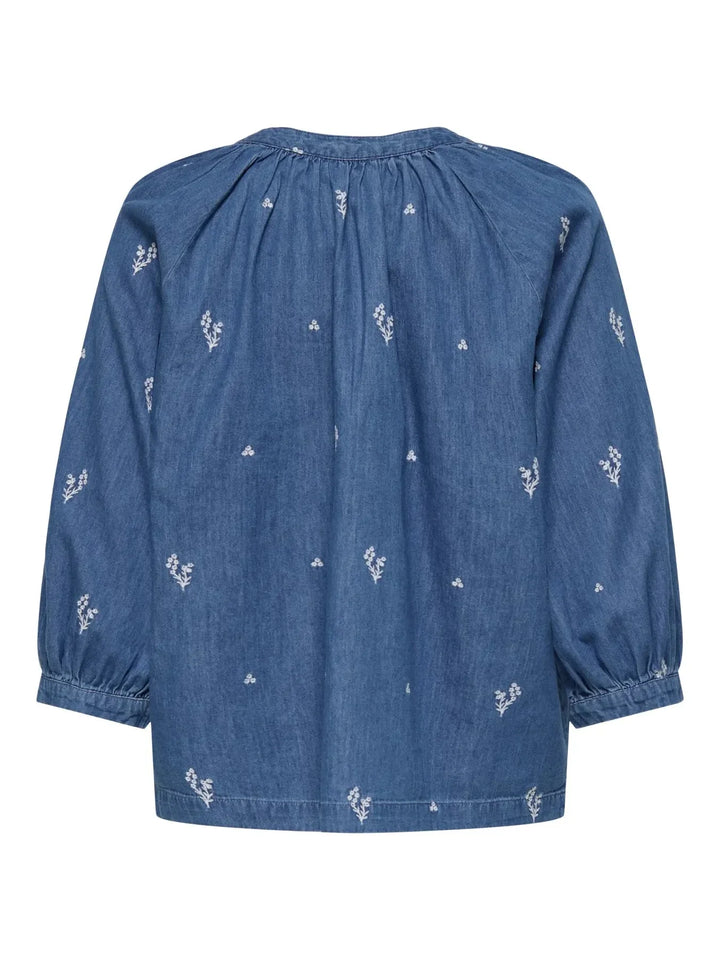 JDY - Jdykai 3/4 Shirt Dia - 5049505 Light Blue Denim Cloud Dancer Emb Skjorter 