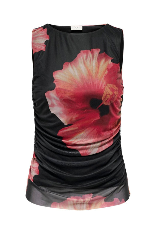 JDY - Jdylea S/L Mesh Rouching Top - 5060692 Black Hibiscus Flower