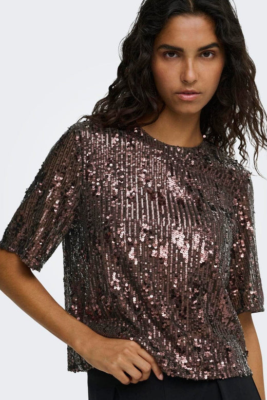 JDY - Jdylola 2/4 Sequin Top - 5110789 Rum Raisin