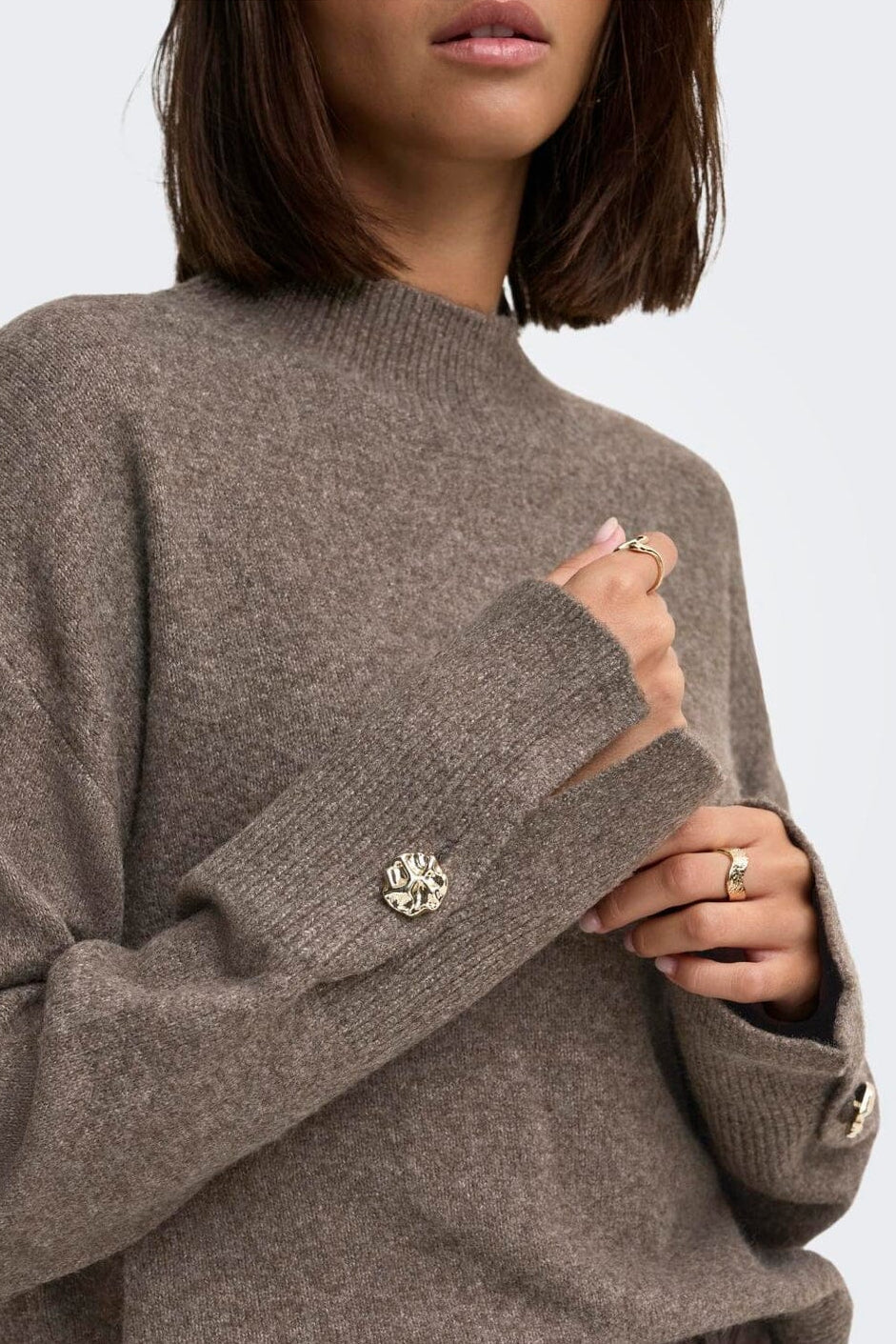 JDY - Jdysabrina L/S Hn Detail Pullov Knt - 5111246 Falcon Melange