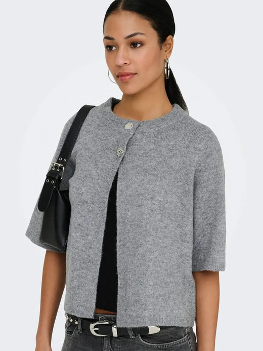 JDY - Jdysuper 2/4 Cardigan Knt - 5086560 Medium Grey Melange Silver Button Cardigans 