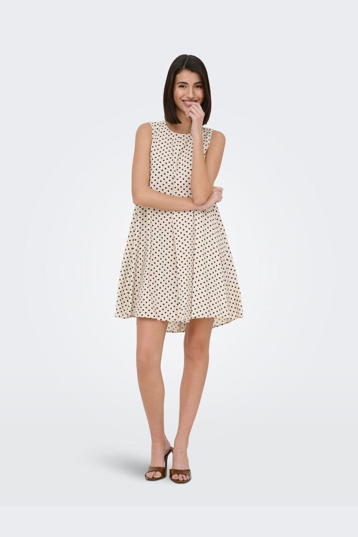 JDY - Jdytroya Barbara Life S/L Dress - 5054434 Pumice Stone 21-03-26 Pumice Stone W. Black Dot