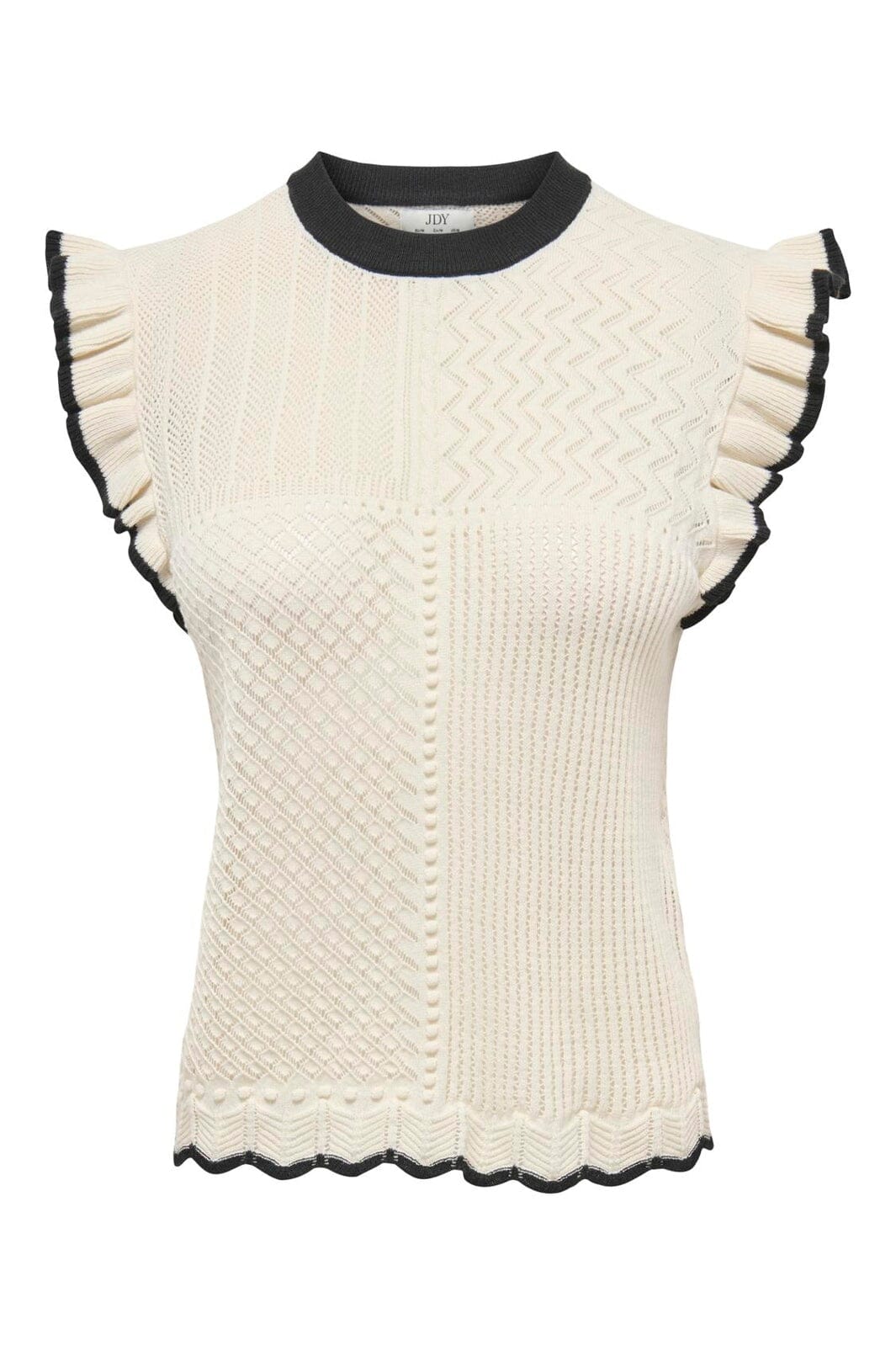 JDY - Jdyviolet S/L Frill Pullover Knt - 4878880 Birch W. Black Contrast