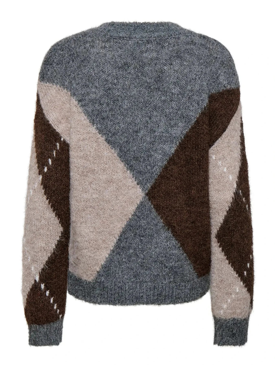 JDY - Jdyzoey L/S V-Neck Argyle Pullover Knt - 5122982 Medium Grey Melange Chateau Gray/Chocolate Brown Argyle Strikbluser 
