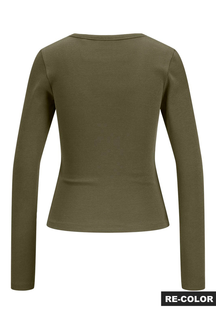 Jjxx - Jxfreya Str Ls V-Neck Top - 5244785 Burnt Olive