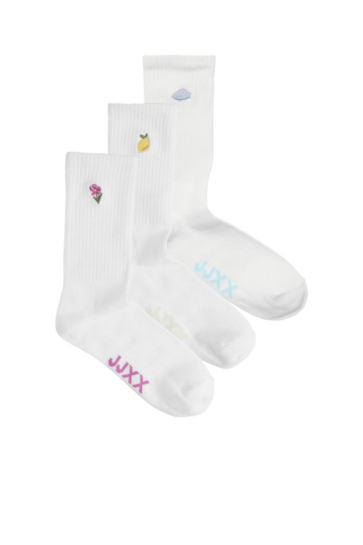 Jjxx - Jxreese Embroidery Sock 3-Pack Acc - 4959377 White W.Lemon/Flower & Cloud