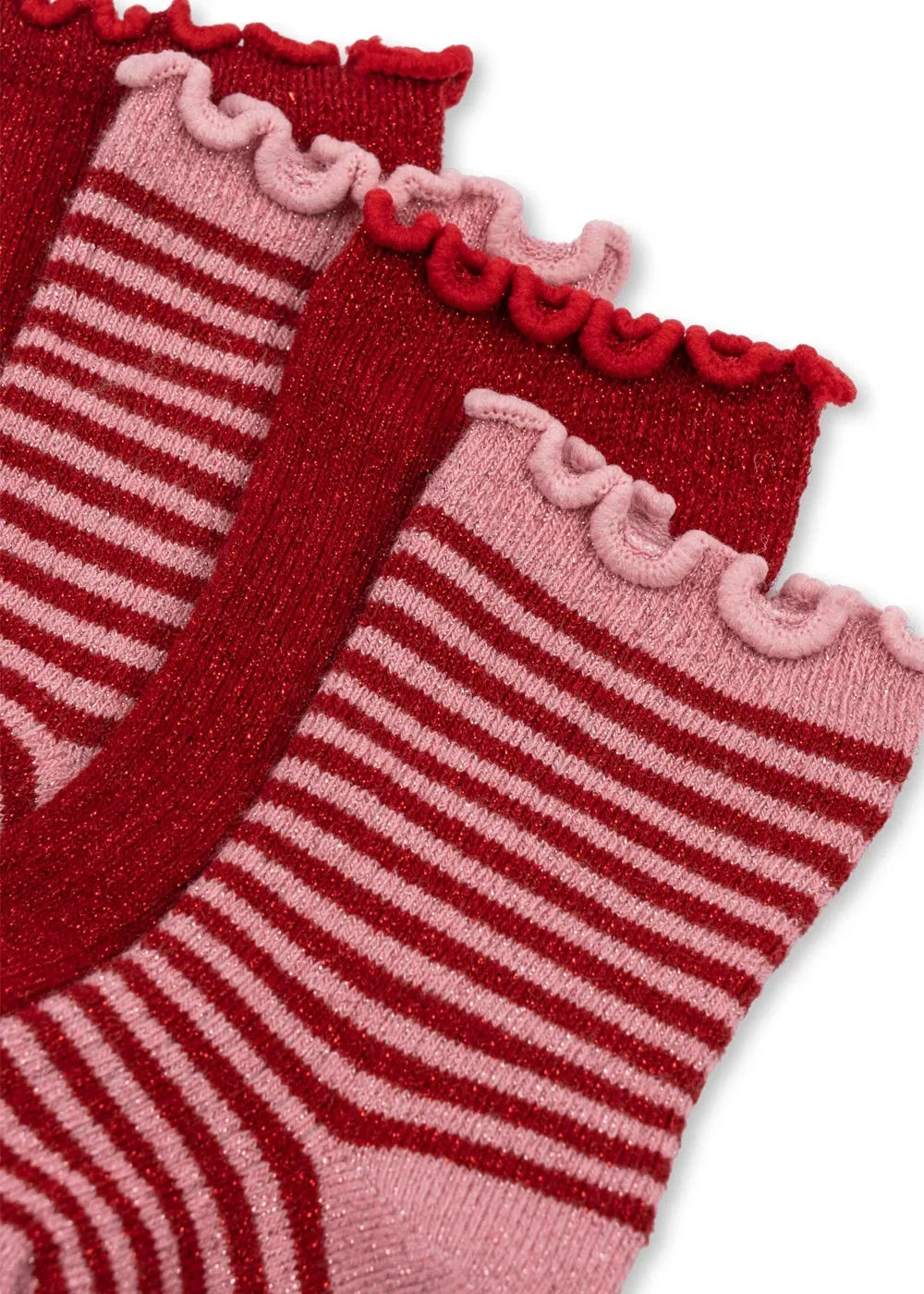 Konges Sløjd - 2 Pack Glitter Socks Ks106339 - Red Stripe Strømper 