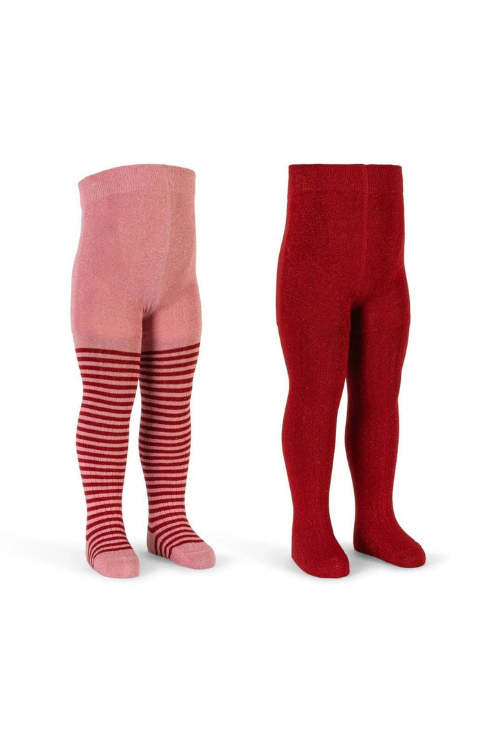 Konges Sløjd - 2 Pack Glitter Tights Ks106343 - Red Stripe Strømpebukser 